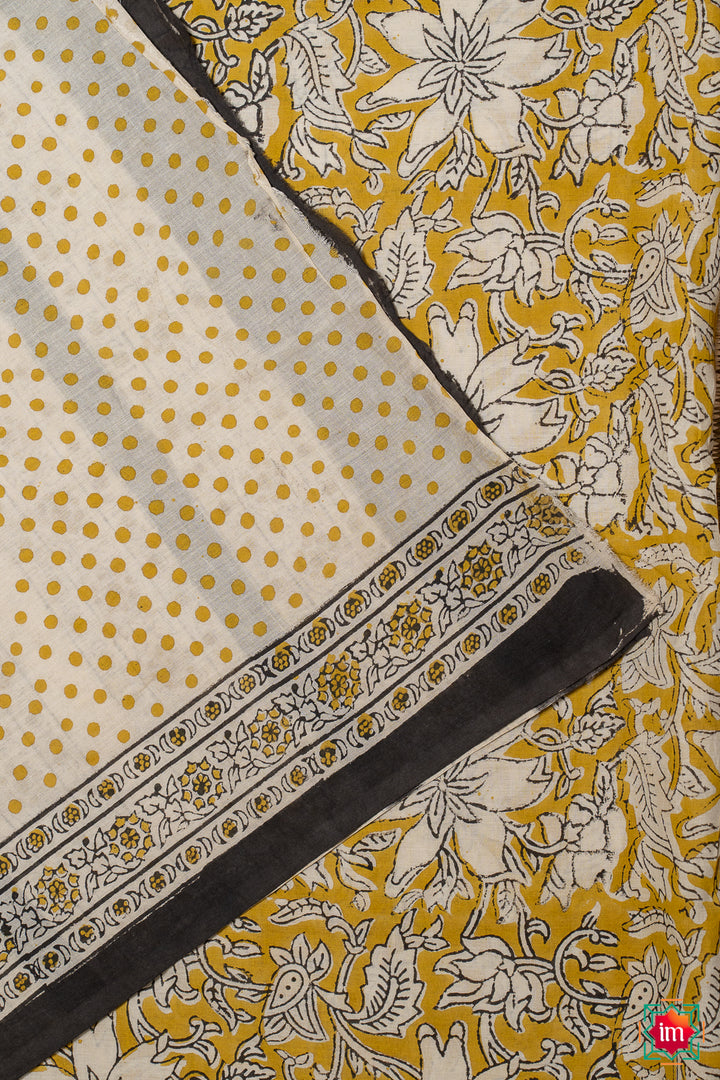 Mustard-Floral-Bagru-Handblock-Printed-Mul-Cotton-Saree-7-The-Indian-Motif