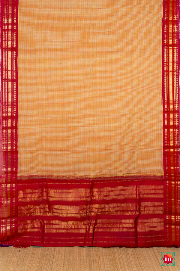 Mustard Handloom Gadwal Cotton Saree Mathangi-The Indian Motif