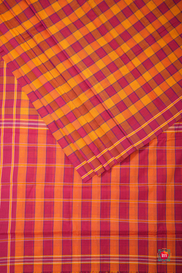 Mustard-Red-Udupi-Handloom-Cotton-Yakshagaana-Saree-Aata-The-Indian-Motif