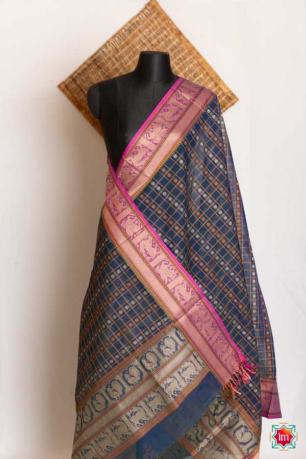 Navy-Blue-1000-Butta-Handloom-Kanchi-Cotton-Dupatta-Megham-The-Indian-Motif