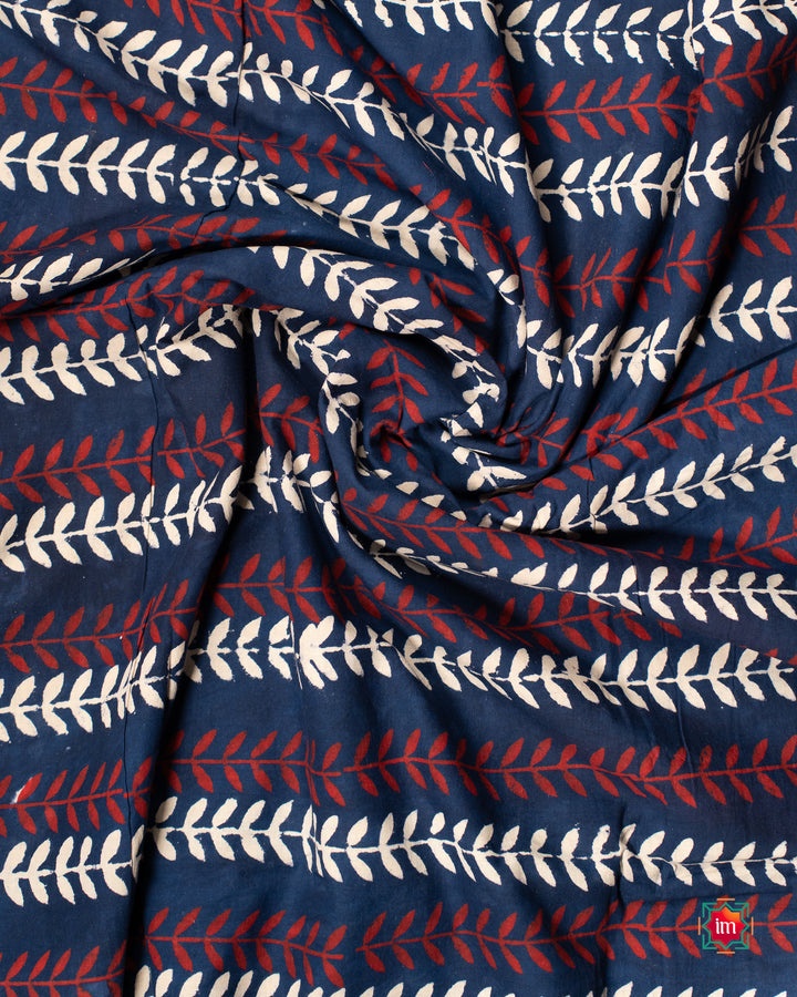 Navy-Blue-Fern-Bagru-Handblock-Printed-Fabric-1-The-Indian-Motif