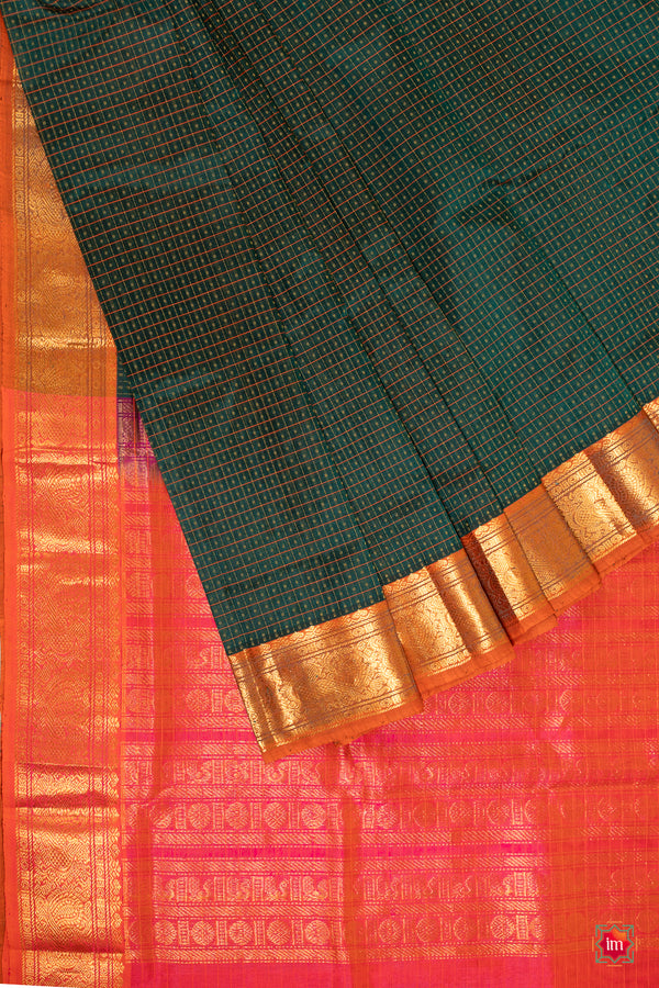 Ocean-green With Red Lakshadeepam Kanchi Silk Cotton Saree-The Indian Motif