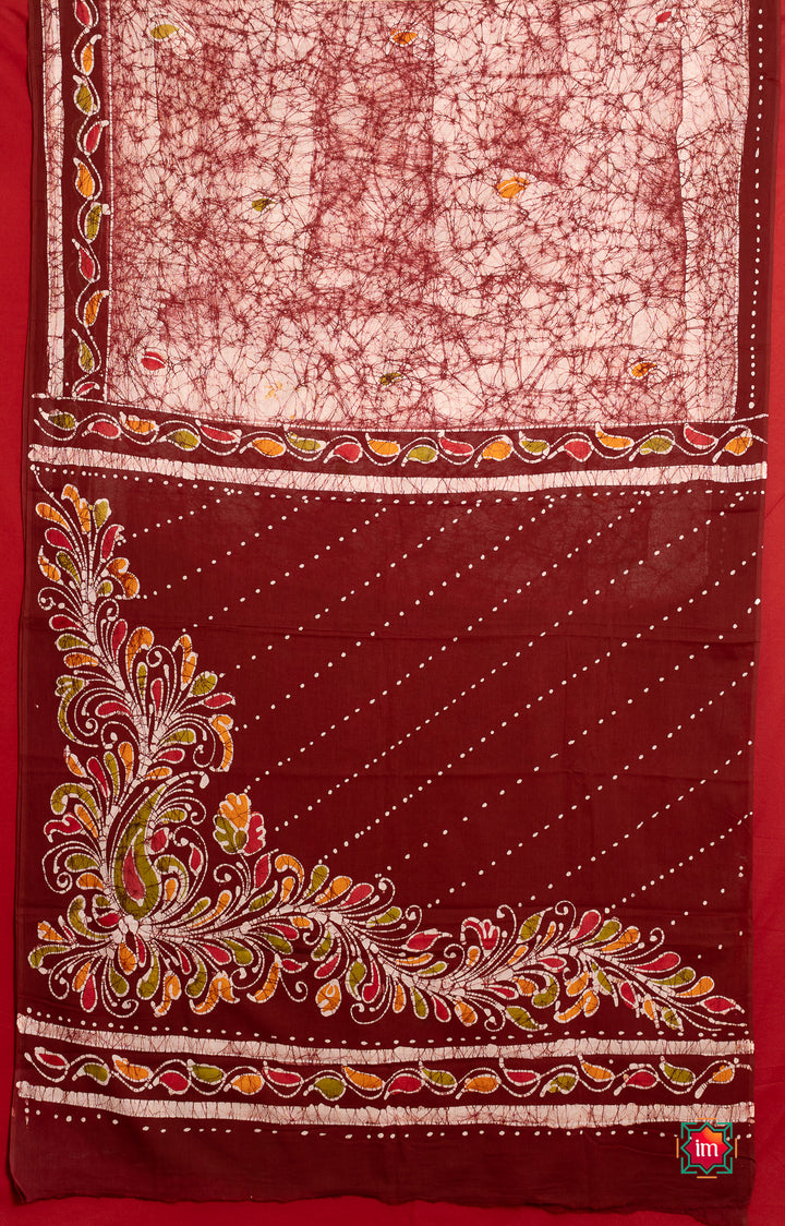 Offwhite-Brown-Batik-Cotton-Saree-Vermillion-Wonder-4-The-Indian-Motif