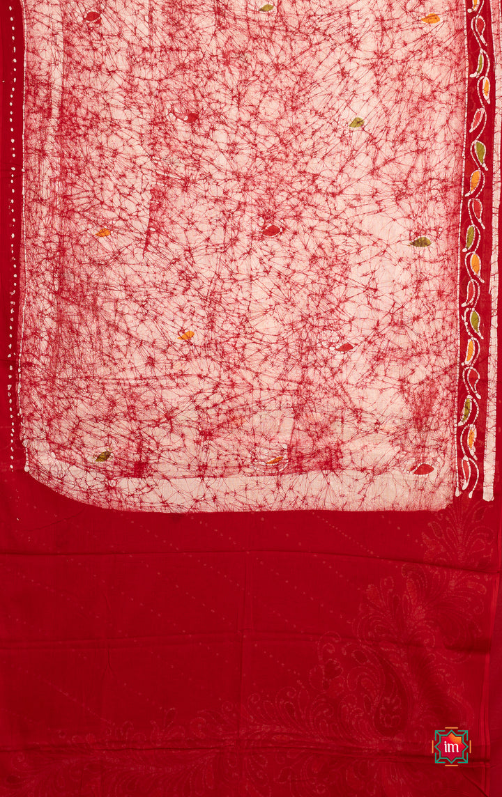 Offwhite-Red-Batik-Cotton-Saree-Cherry-Blossom-6-The-Indian-Motif