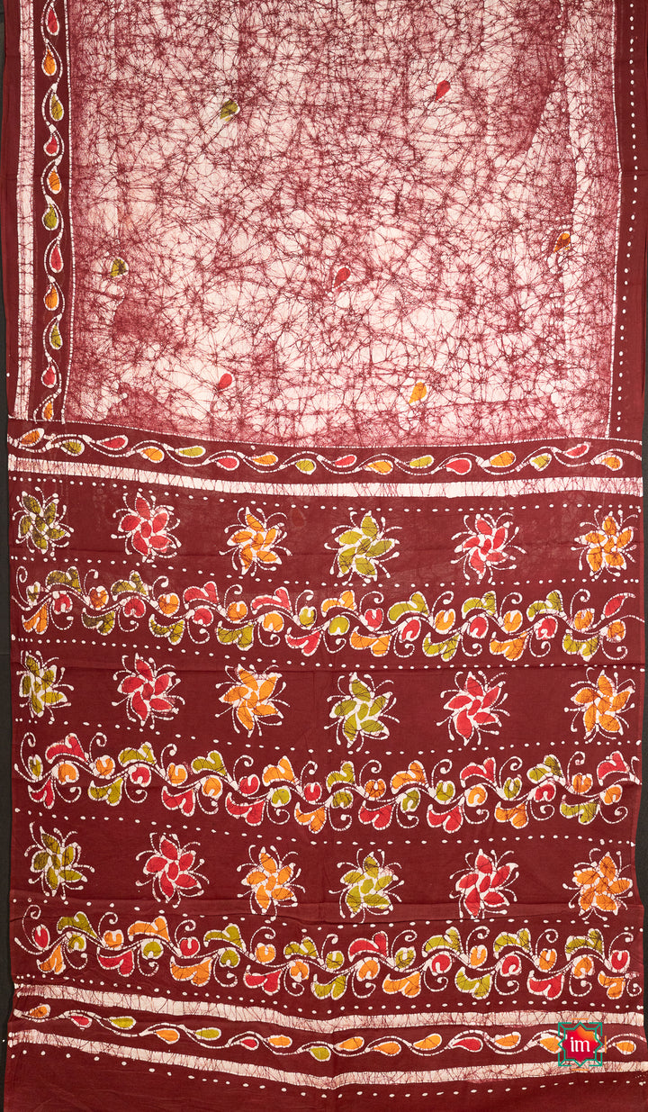 Offwhite-With-Maroon-Batik-Cotton- Saree-Vermillion-1-The-Indian-Motif