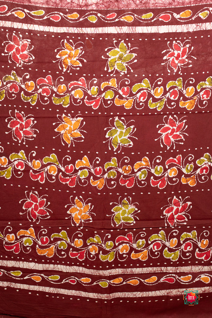 Offwhite-With-Maroon-Batik-Cotton- Saree-Vermillion-2-The-Indian-Motif