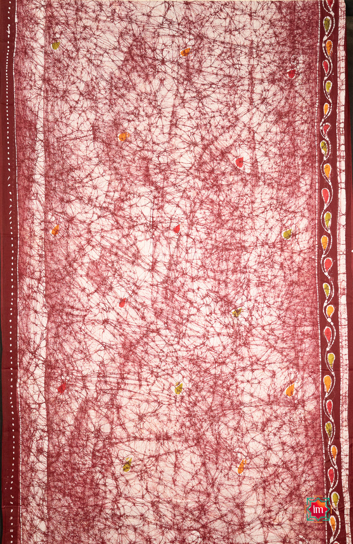 Offwhite-With-Maroon-Batik-Cotton- Saree-Vermillion-5-The-Indian-Motif