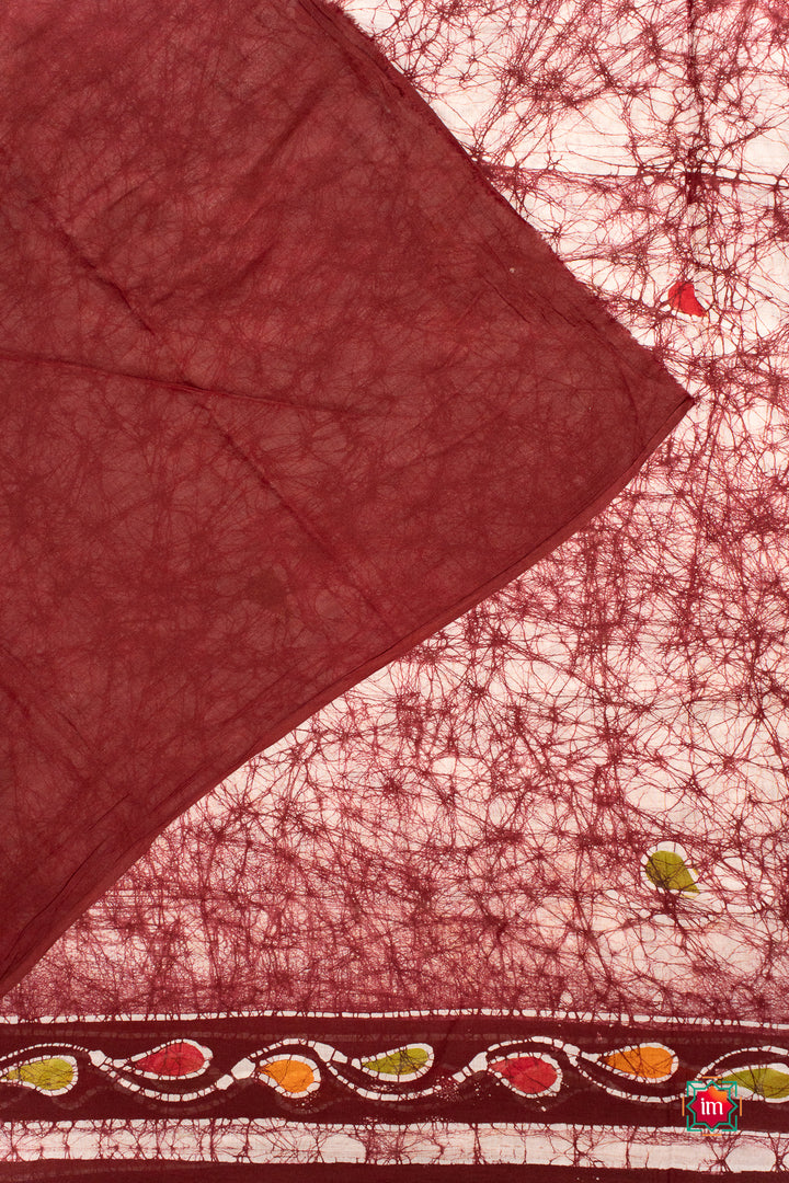 Offwhite-With-Maroon-Batik-Cotton- Saree-Vermillion-6-The-Indian-Motif