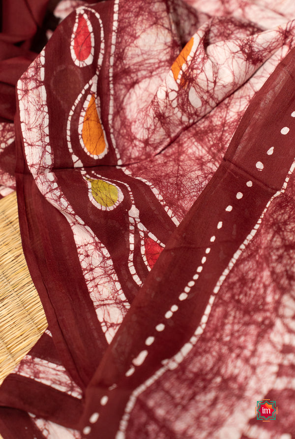 Offwhite-With-Maroon-Batik-Cotton- Saree-Vermillion-The-Indian-Motif
