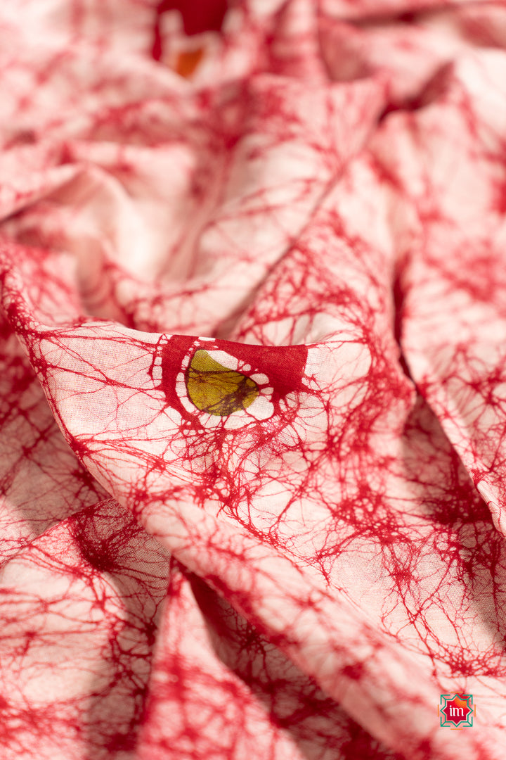 Offwhite With Red Batik Cotton Saree Chilli Charm-1-The Indian  Motif