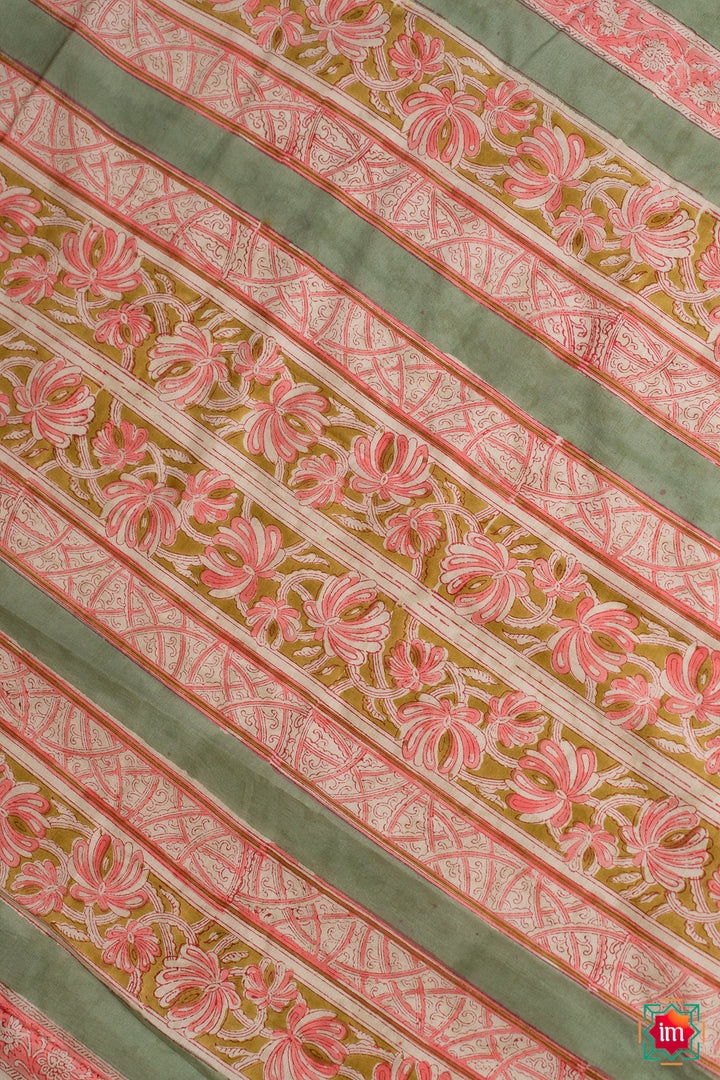 Olive-Green-Floral-Bagru-Handblock-Printed-Mul-Cotton-Saree-Chidiya-3-The-Indian-Motif