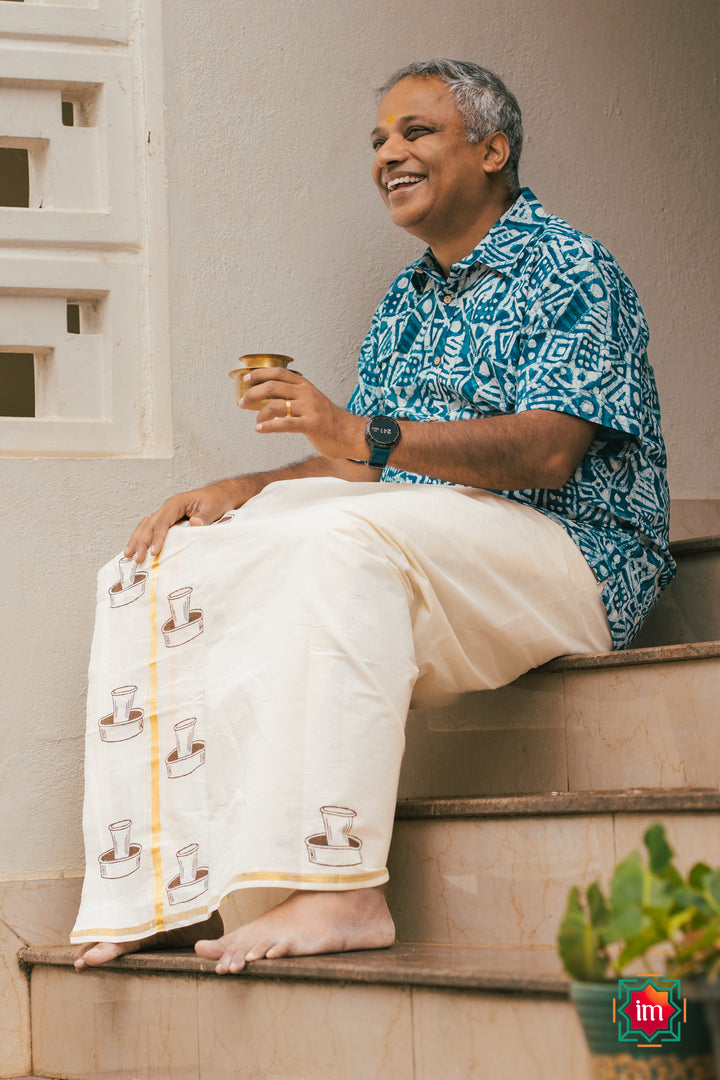 Onam-Coffee-Davara-Handblock-Mens-Dhoti-Kaapi-1-The-Indian-Motif