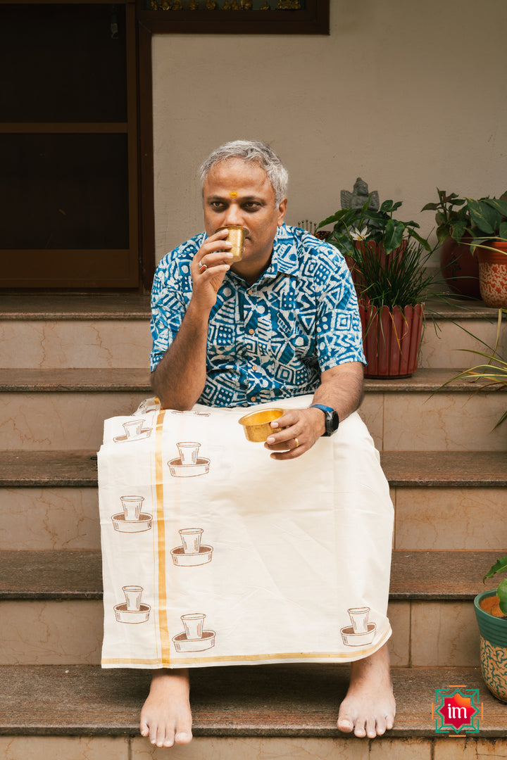 Onam-Coffee-Davara-Handblock-Mens-Dhoti-Kaapi-2-The-Indian-Motif