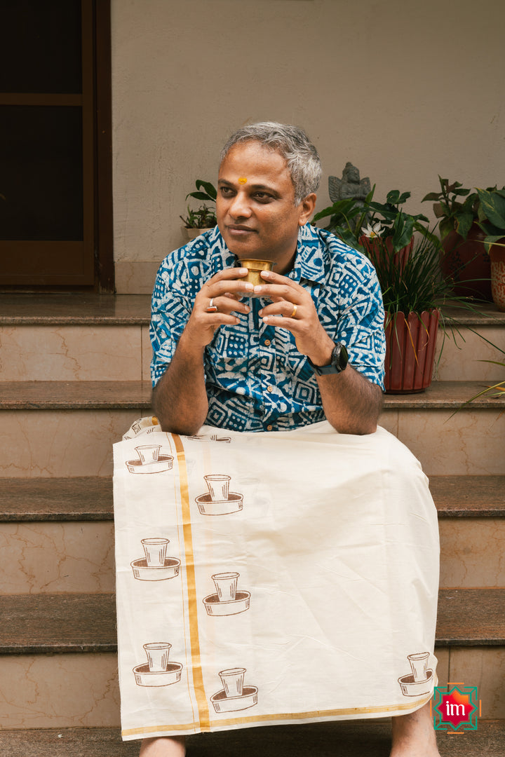 Onam-Coffee-Davara-Handblock-Mens-Dhoti-Kaapi-The-Indian-Motif