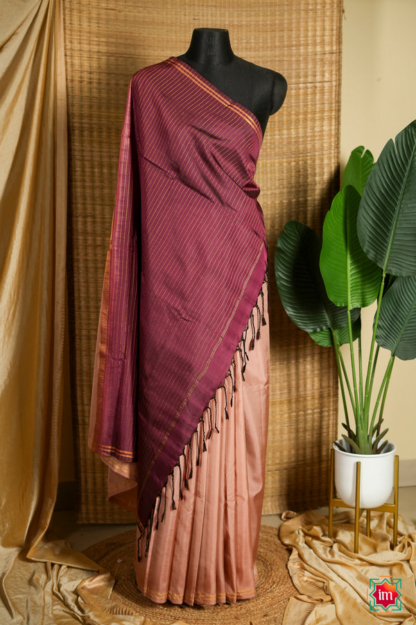 Onion-Pink-with-Brown-Soft-Silk-Handloom-Saree-Maya-The-Indian-Motif