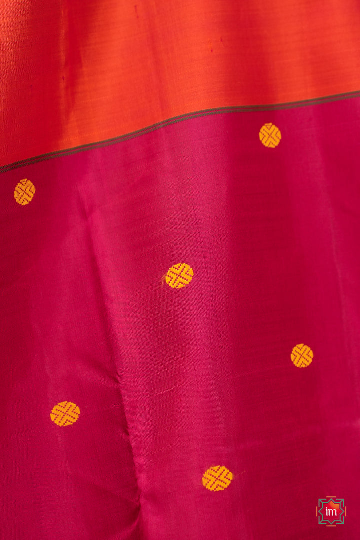 Orange-and-Red-Kanjivaram-Mubbagam-Saree-Thrayee-3-The-Indian-Motif