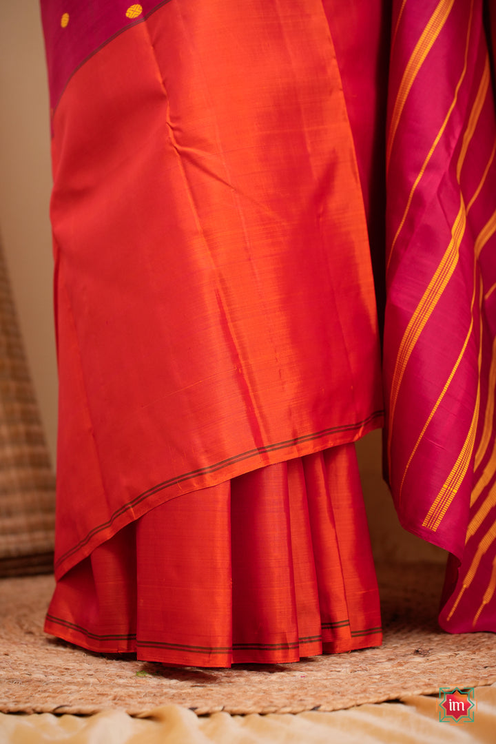 Orange-and-Red-Kanjivaram-Mubbagam-Saree-Thrayee-5-The-Indian-Motif
