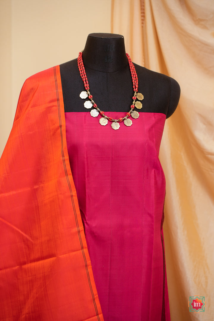 Orange-and-Red-Kanjivaram-Mubbagam-Saree-Thrayee-6-The-Indian-Motif