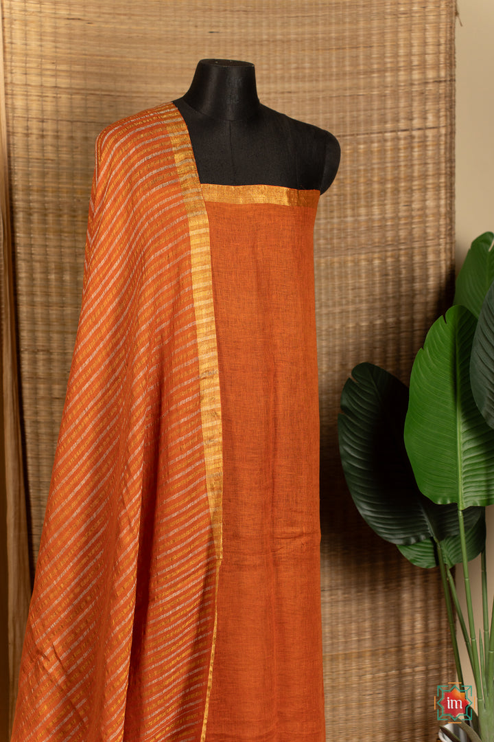 Orange-Handwoven-Linen-With-Zari-Saree-Sunrise-Glory-4-The-Indian-Motif