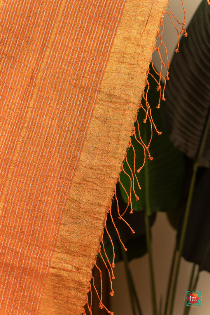 Orange-Handwoven-Linen-With-Zari-Saree-Sunrise-Glory-6-The-Indian-Motif