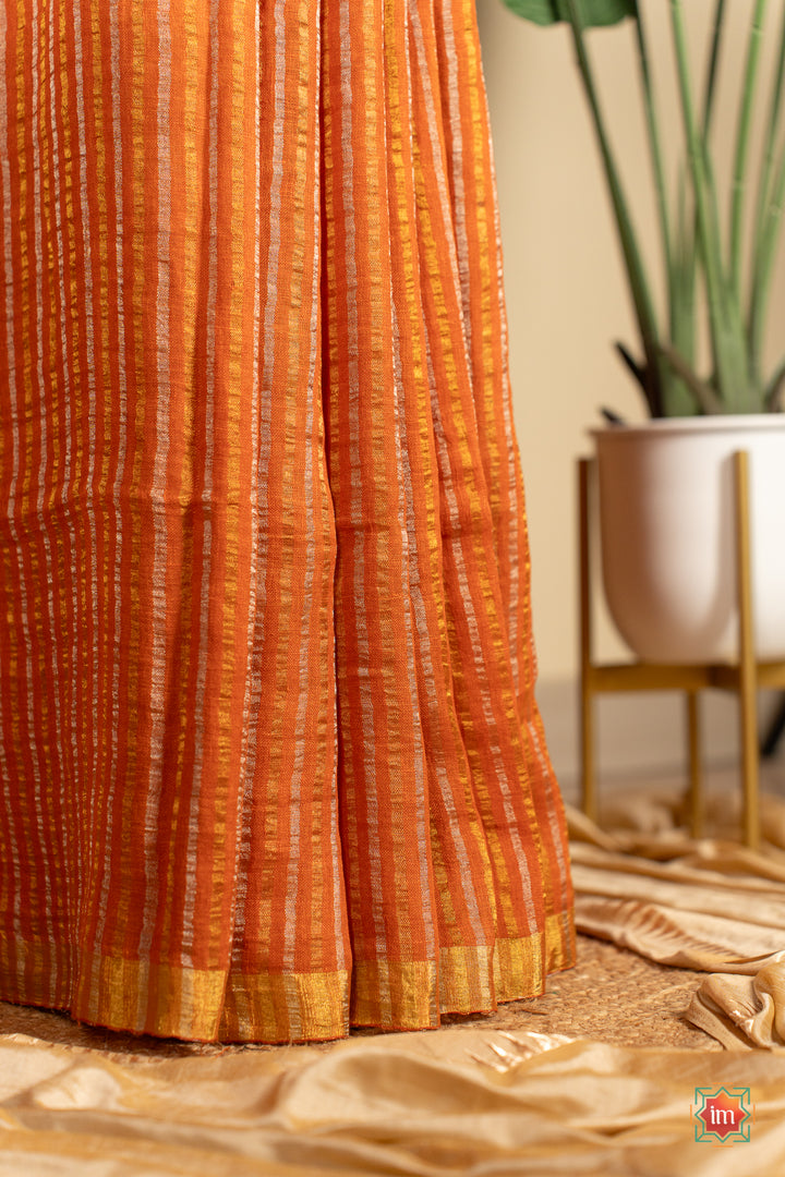 Orange-Handwoven-Linen-With-Zari-Saree-Sunrise-Glory-8-The-Indian-Motif