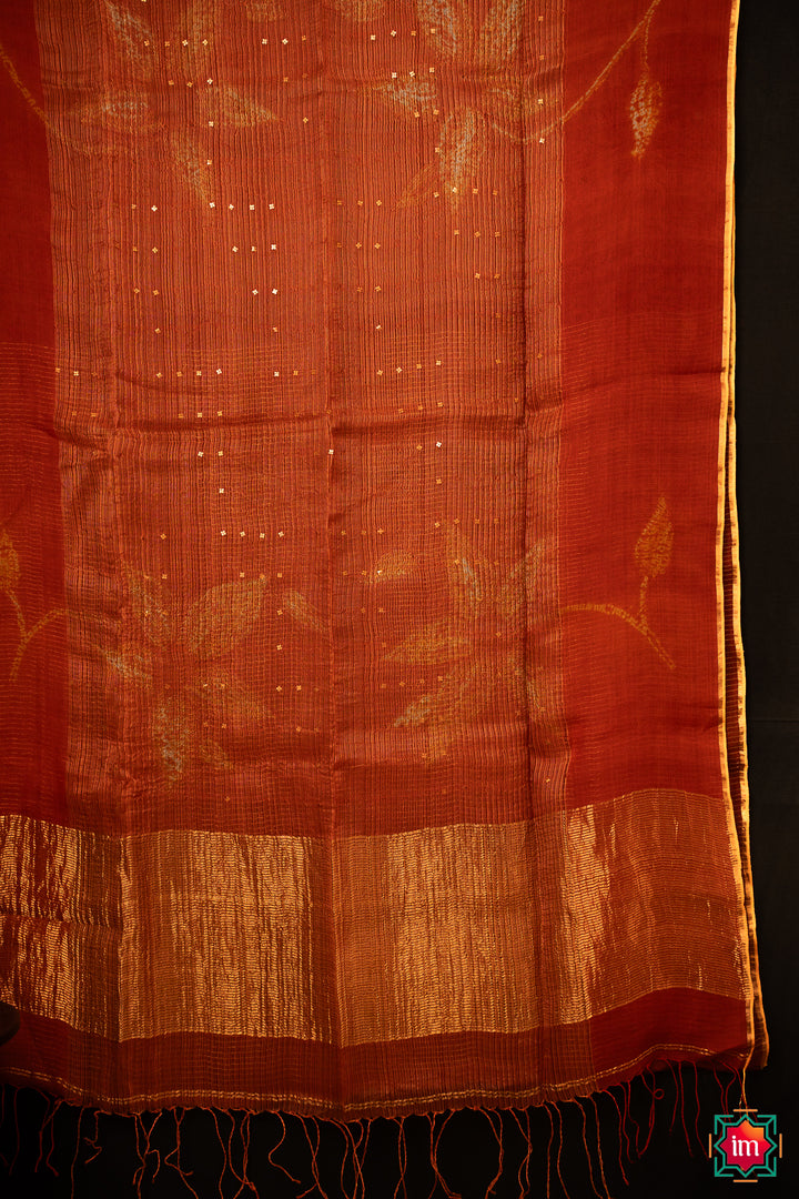 Orange Handwoven Muslin Silk Saree Agnee-11-The Indian Motif