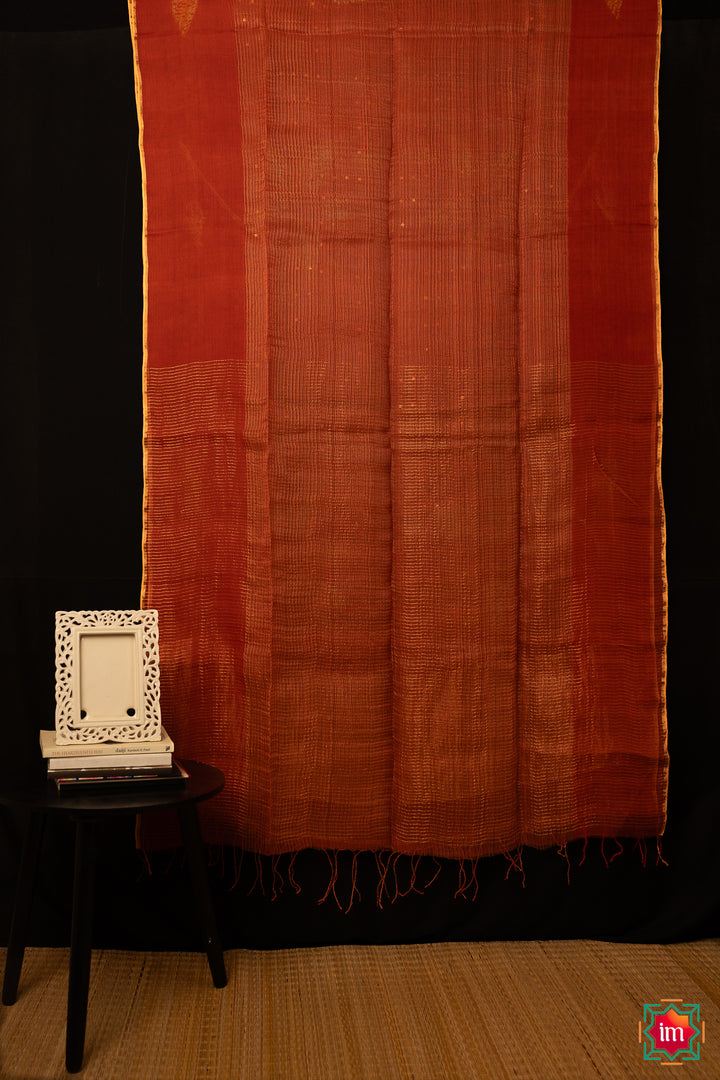 Orange Handwoven Muslin Silk Saree Agnee-6-The Indian Motif