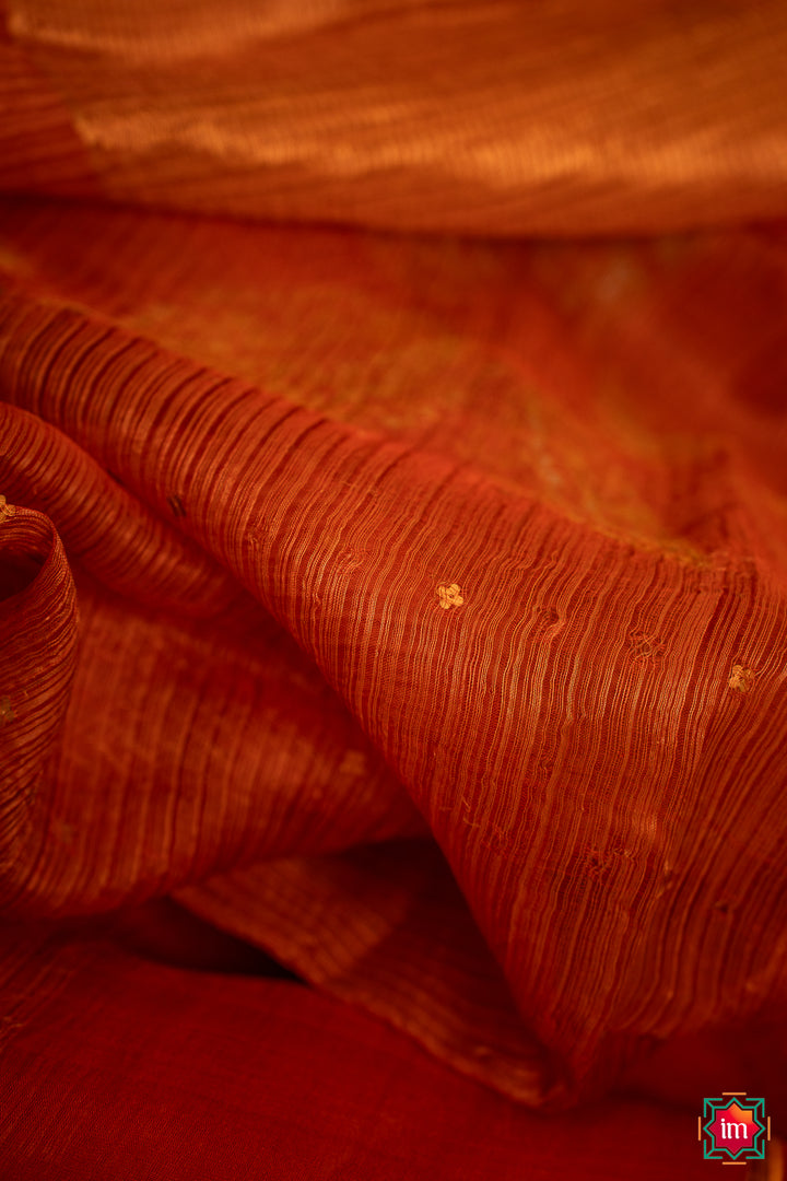 Orange Handwoven Muslin Silk Saree Agnee-8-The Indian Motif
