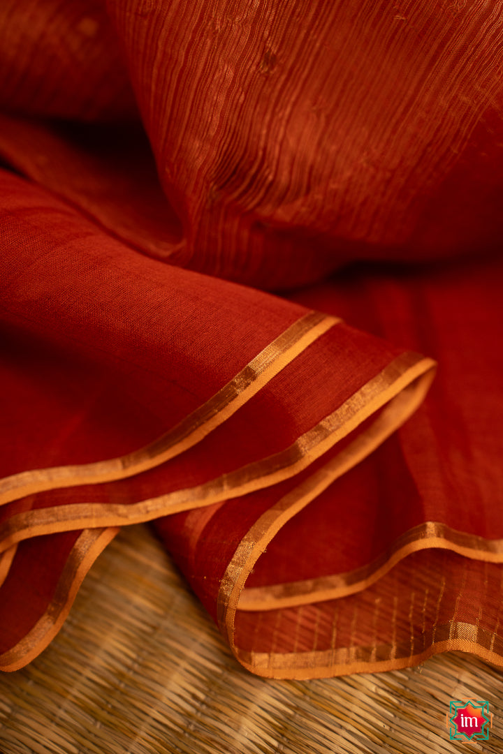 Orange Handwoven Muslin Silk Saree Agnee-9-The Indian Motif