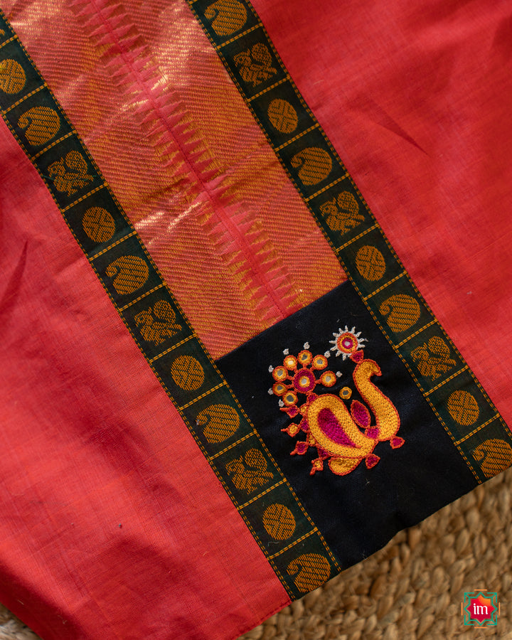 Orange Mangalgiri Pan Collared Blouse Anandabhairavi-2-The Indian Motif