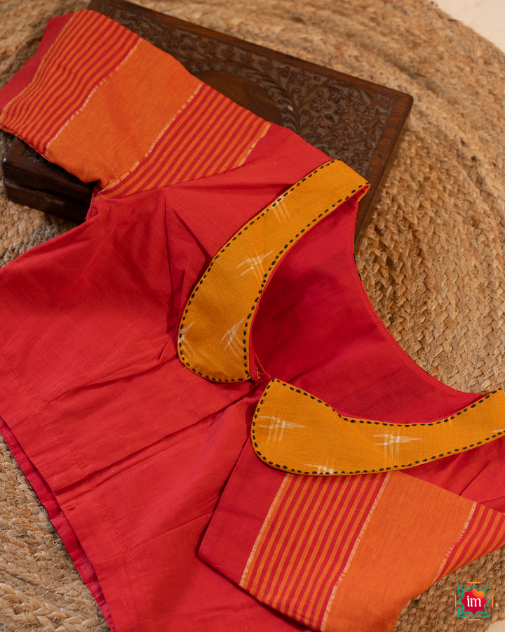 Orange Mangalgiri Pan Collared Blouse Anandabhairavi-1-The Indian Motif