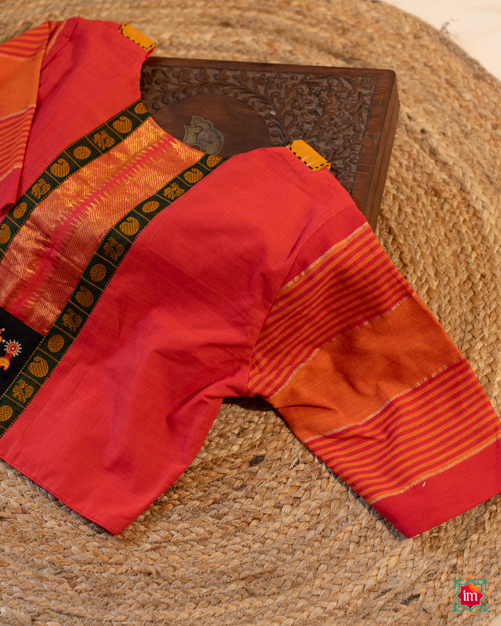 Orange Mangalgiri Pan Collared Blouse Anandabhairavi-3-The Indian Motif
