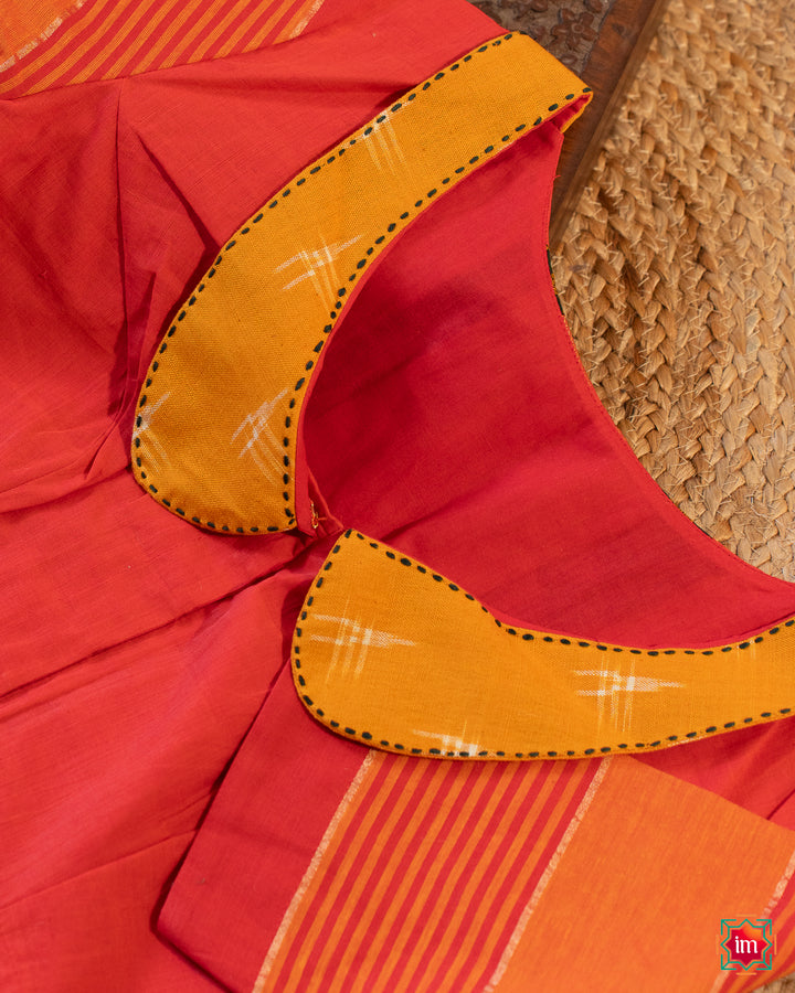 Orange Mangalgiri Pan Collared Blouse Anandabhairavi-4-The Indian Motif
