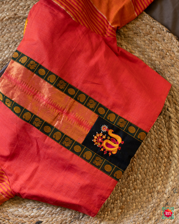Orange Mangalgiri Pan Collared Blouse Anandabhairavi-5-The Indian Motif