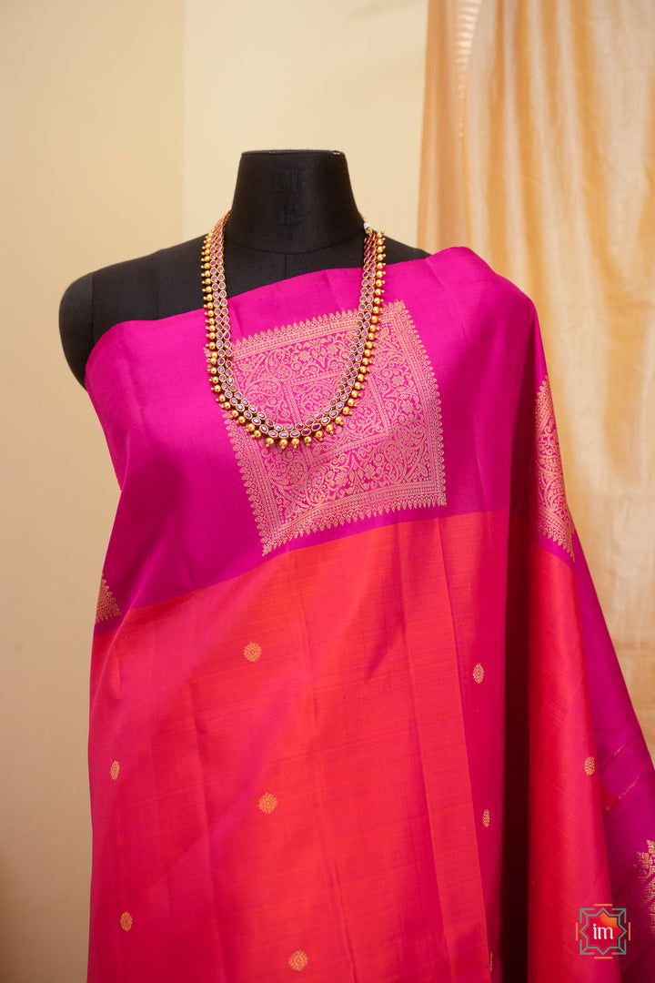 Orange-with-Pink-Kanjivaram-Handloom-Saree-Agnee-1-The-Indian-Motif