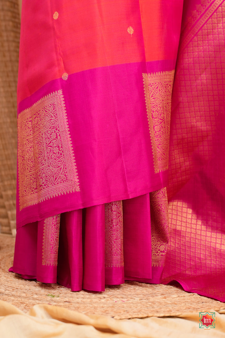 Orange-with-Pink-Kanjivaram-Handloom-Saree-Agnee-2-The-Indian-Motif