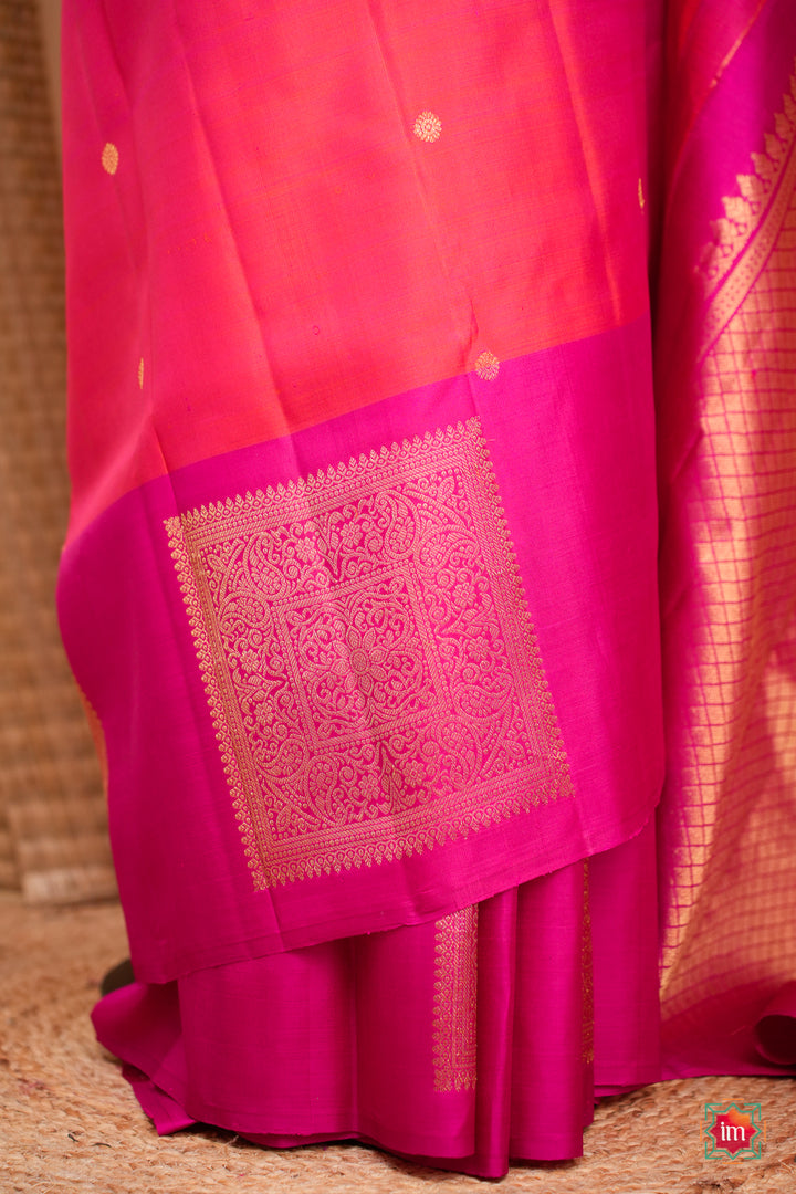 Orange-with-Pink-Kanjivaram-Handloom-Saree-Agnee-3-The-Indian-Motif