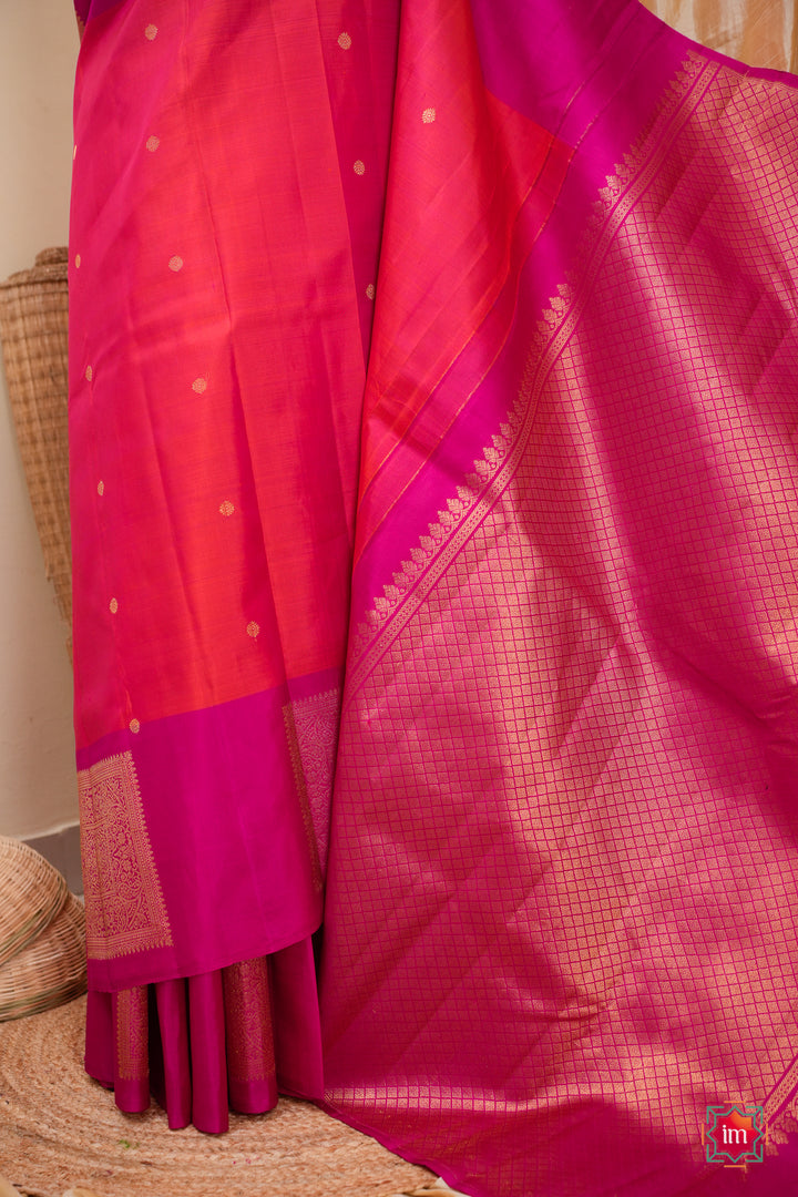Orange-with-Pink-Kanjivaram-Handloom-Saree-Agnee-4-The-Indian-Motif