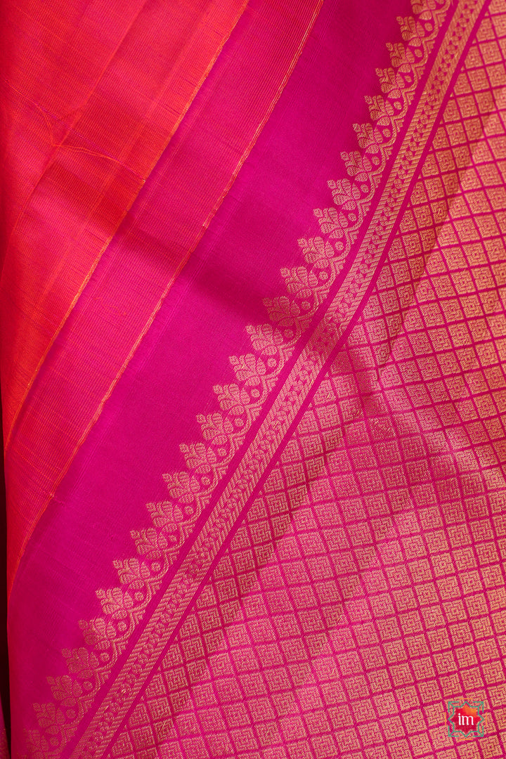 Orange-with-Pink-Kanjivaram-Handloom-Saree-Agnee-5-The-Indian-Motif
