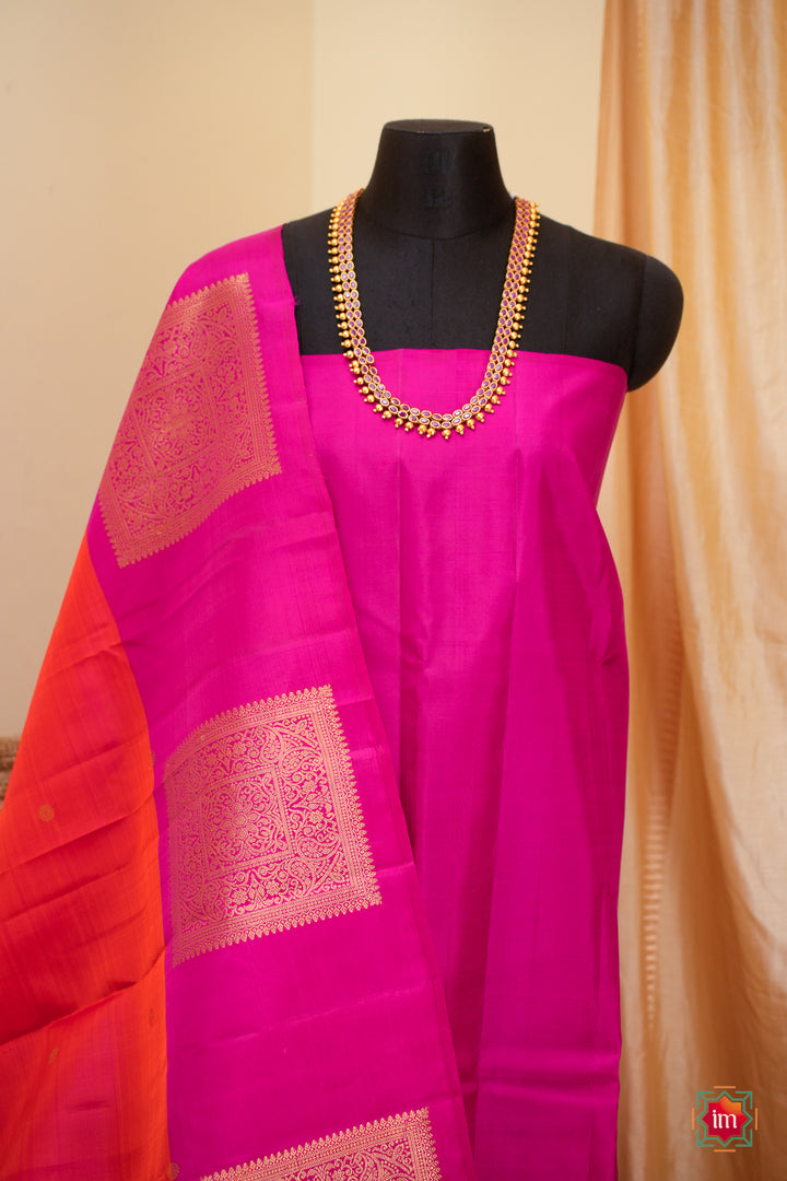Orange-with-Pink-Kanjivaram-Handloom-Saree-Agnee-8-The-Indian-Motif