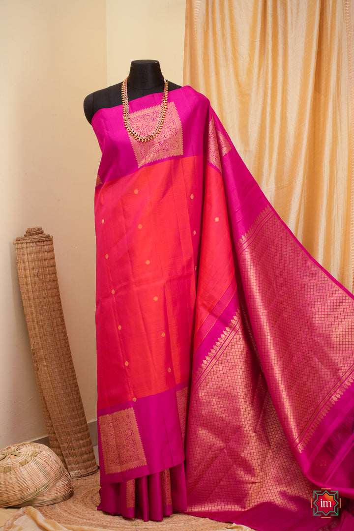 Orange-with-Pink-Kanjivaram-Handloom-Saree-Agnee-The-Indian-Motif