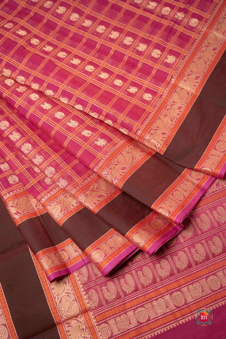Pink-1000-Butta-Kanchi-Cotton-Saree-Panju-Mittai-1-The-Indian-Motif