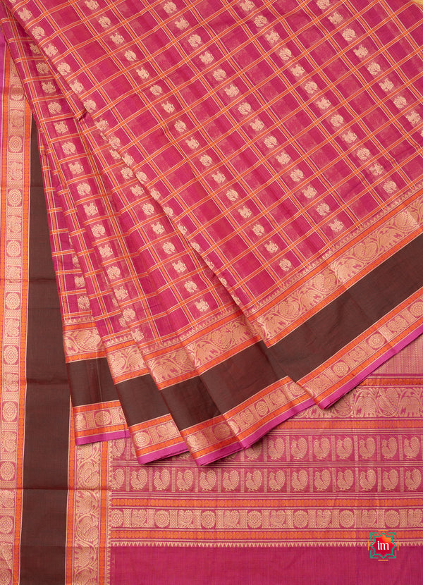 Pink-1000-Butta-Kanchi-Cotton-Saree-Panju-Mittai-The-Indian-Motif