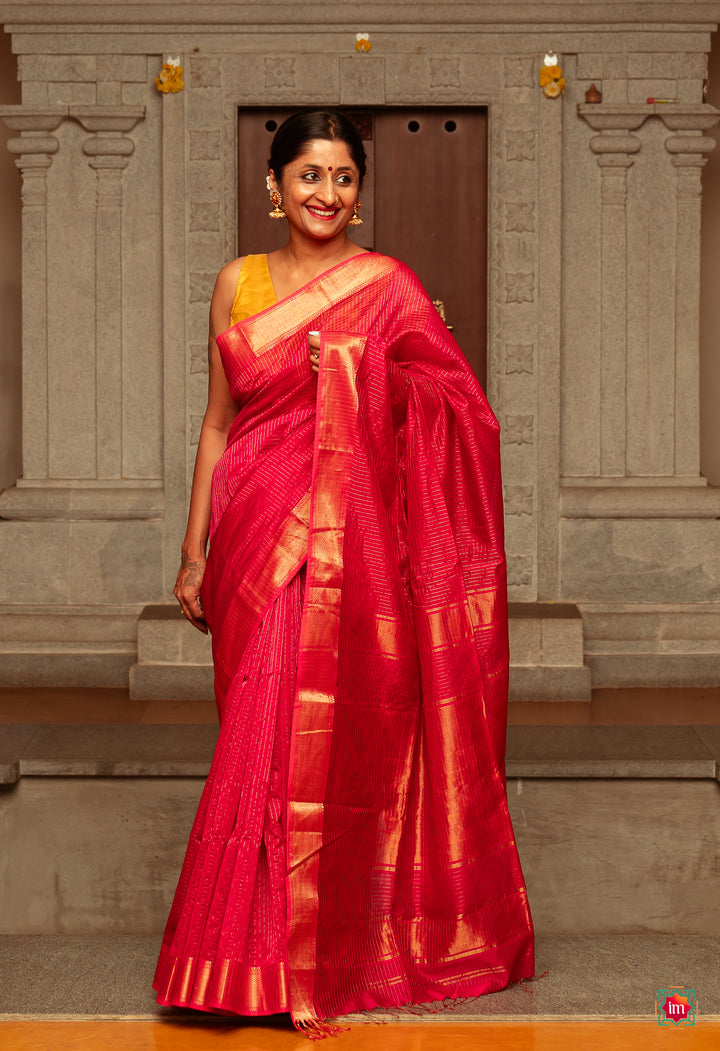 Pink Checkered Handwoven Maheshwari Silk Cotton Saree Mithai-1-The Indian Motif
