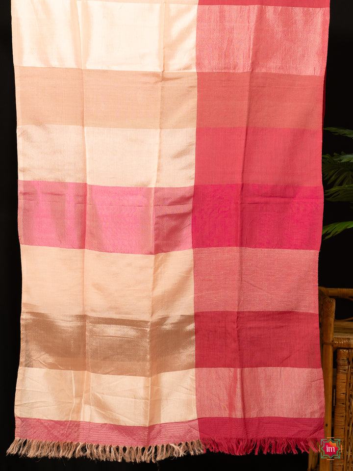 Pink-Checkered-Silk-Handloom-Stole -Marlyn-1-The-Indian-Motif