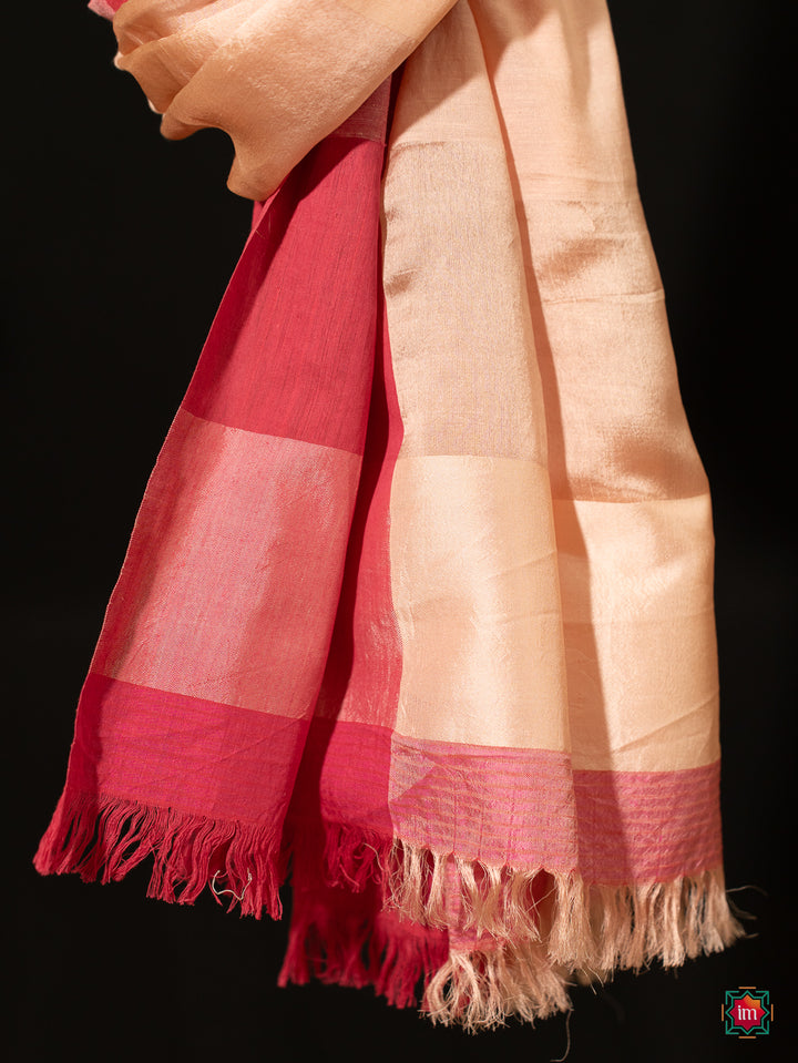 Pink-Checkered-Silk-Handloom-Stole -Marlyn-2-The-Indian-Motif