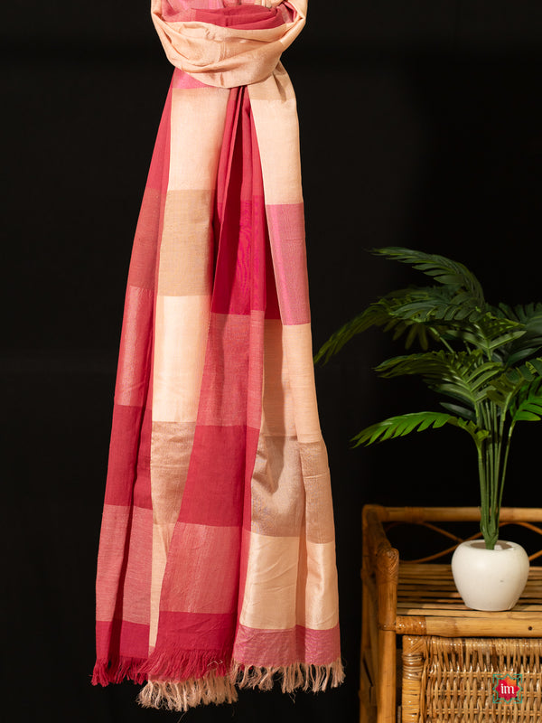 Pink-Checkered-Silk-Handloom-Stole -Marlyn-The-Indian-Motif