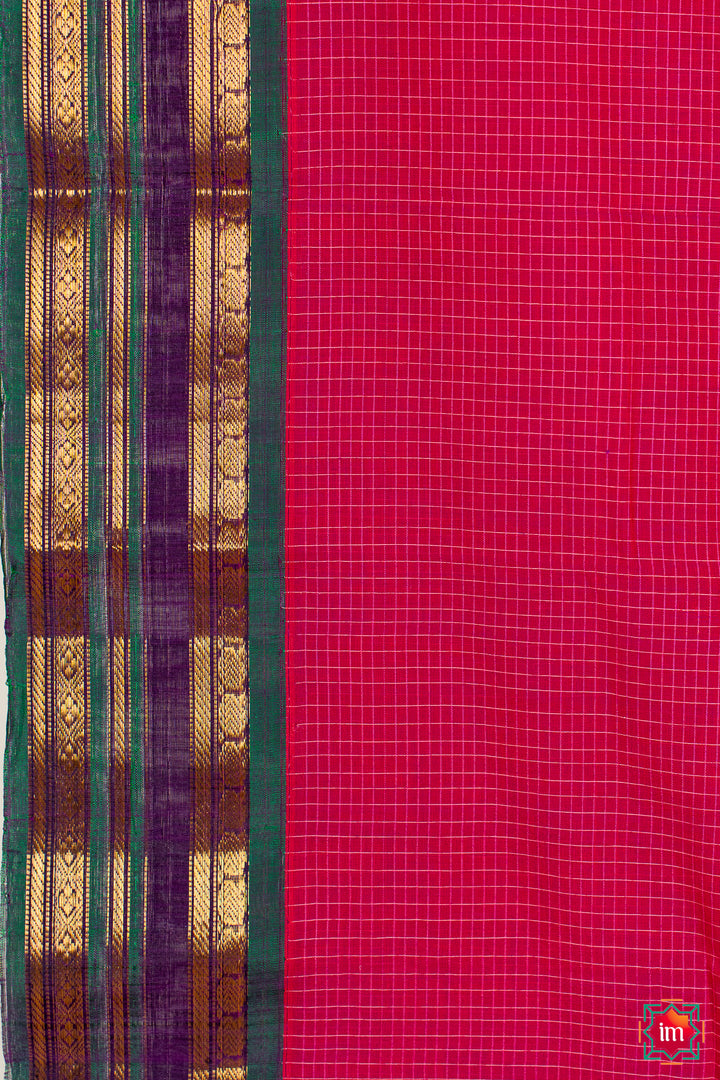 Pink Handloom Gadwal Cotton Saree Agnee-1-The Indian Motif