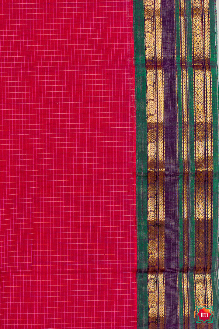 Pink Handloom Gadwal Cotton Saree Agnee-2-The Indian Motif