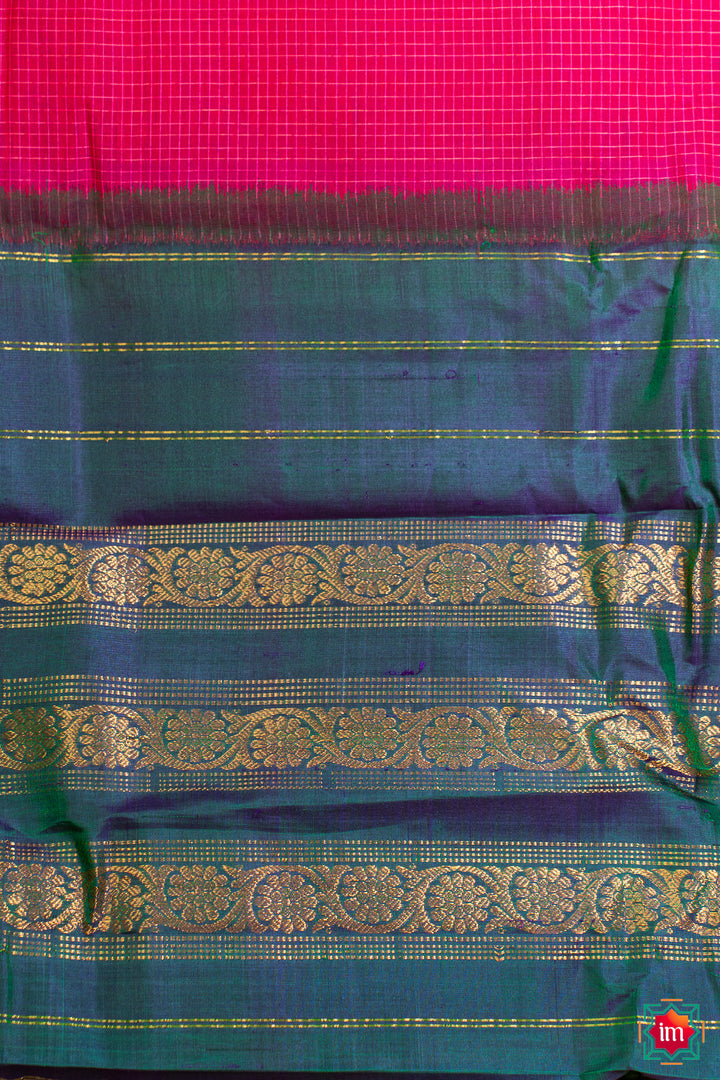 Pink Handloom Gadwal Cotton Saree Agnee-5-The Indian Motif